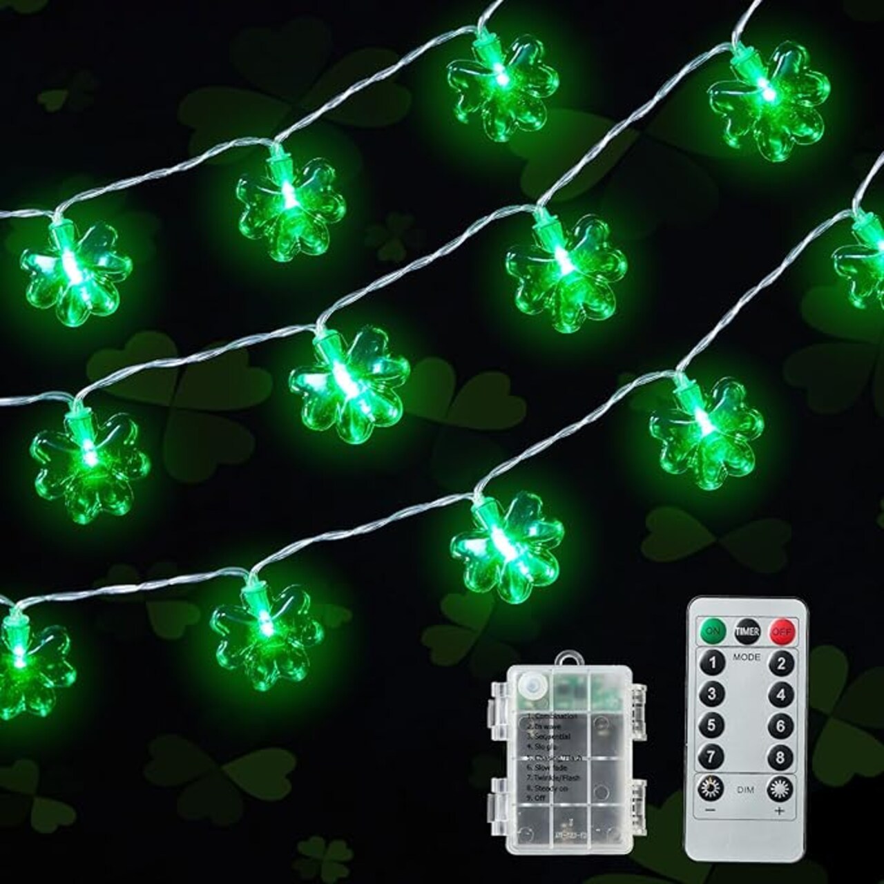 St Patricks Day Decorations Green Christmas Lights with 40 Led 3D Shamrocks, Battery Operated Lucky Clover Lights with Remote Control for Indoor Outdoor Home Garden Golf Cart St. Patrick's Day Decor